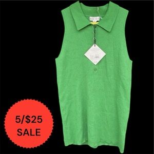 5/$25 Ava & Viv Size XXL Green Sleeveless Vest NWT Collar Buttoned Stretch
